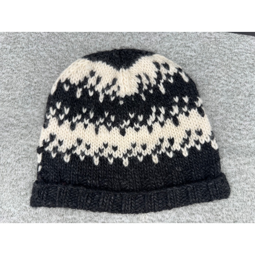 J.Crew Beanie Handknit Wool Alpaca Blend Women's OS Black Cream Fair Isle